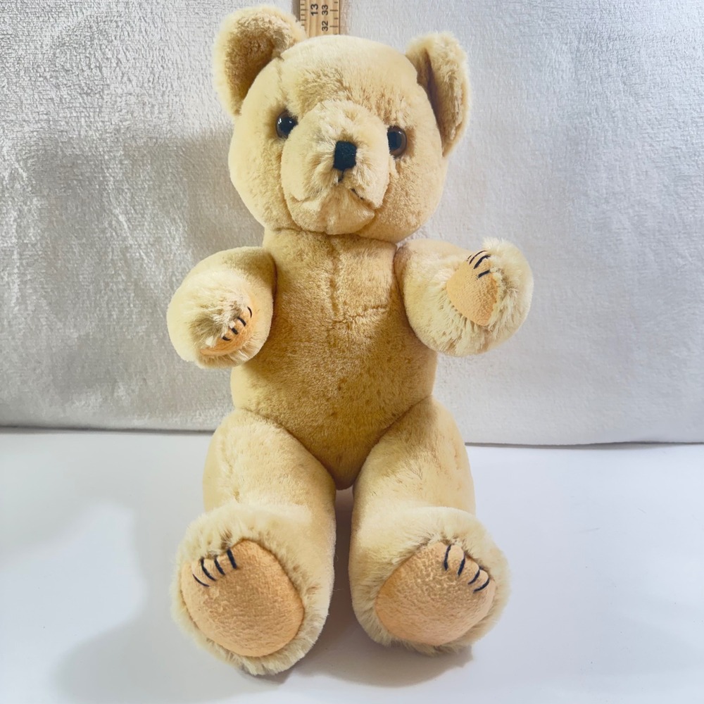 Vintage Honey Gold Plush Teddy Bear 16 In Stuffed‎ Animal Embroidered Paws